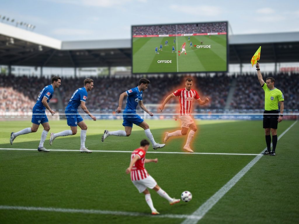 Top-down photographic shot from a broadcast drone/cable cam over the penalty area: attacker in
